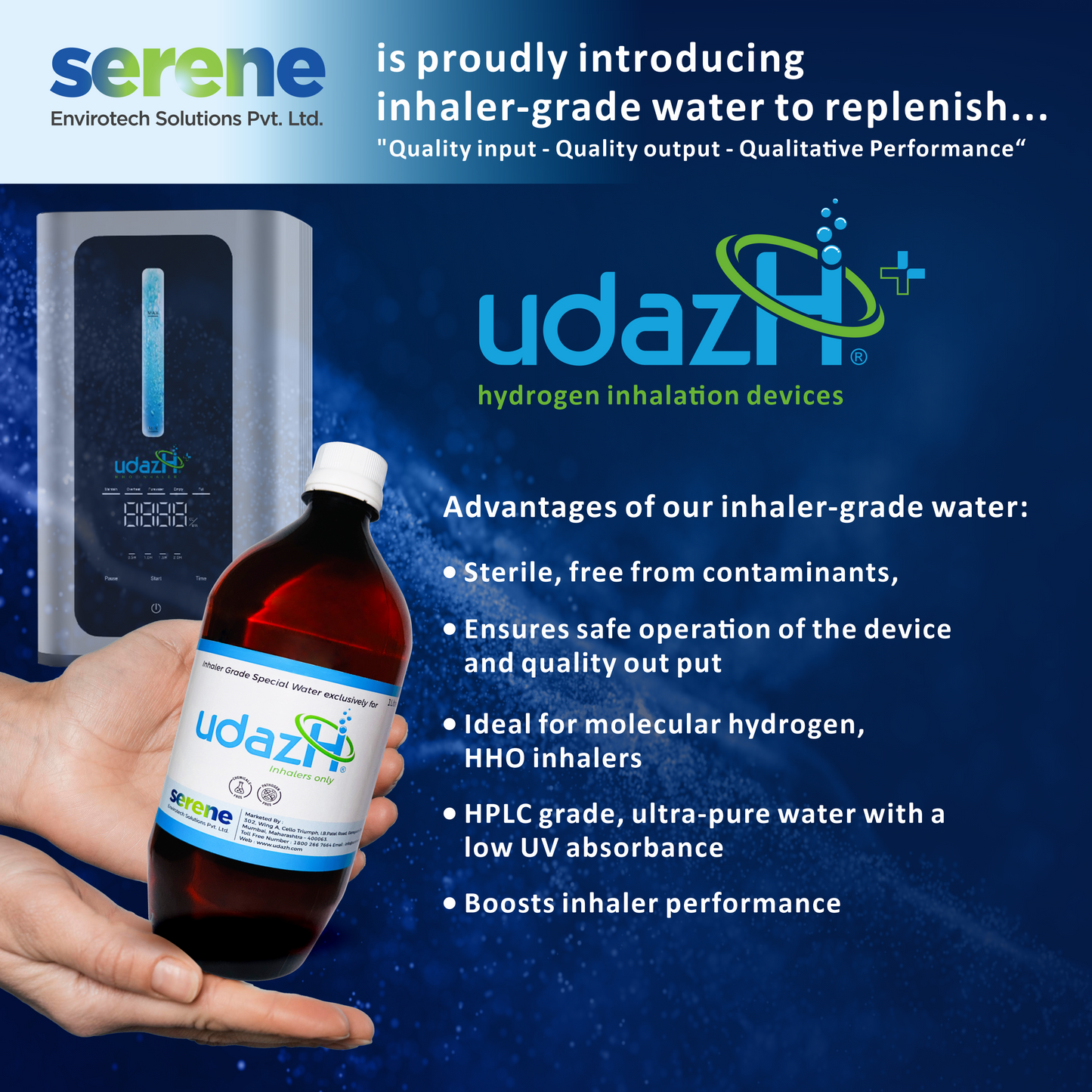 UdazH Ultra-Pure Water for Oxygen & Hydrogen Inhalers Pure Distilled Water –  | NABL Certified | 0.2-Micron Filtration