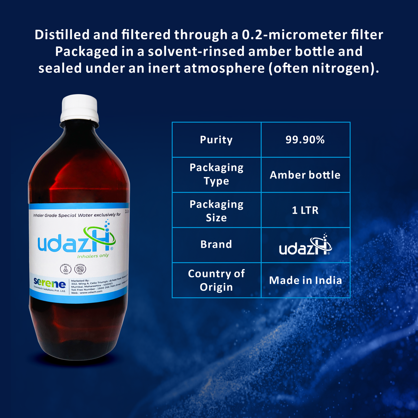 UdazH Ultra-Pure Water for Oxygen & Hydrogen Inhalers Pure Distilled Water –  | NABL Certified | 0.2-Micron Filtration